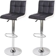 Proregal 2er-Set Barhocker gepolstert mit Lehne Sitzhöhe 63-87cm höhenverstellbar Kunstleder Schwarz-Weiß Chromfuß| Tresenhocker Barstuhl