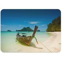 4 Tischsets mit Unterseite aus Kork, traditionelles Thailandboot, tropischer Strand, groß, 39,5 x 28,5 cm