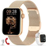 Smartwatch für Damen,1,85-Zoll-Touchscreen-Smartwatch mit Telefonfunktion, Schlafmonitor, Herzfrequenzmesser, Blutdruck, personalisiertem Android IOS - Gold