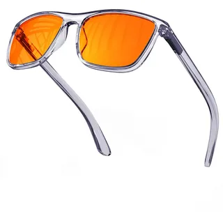 Bloomoak-99% Blaulicht-blockierende Brille-Gaming-Brille-blendfrei-Anti-Ermüdung-geeignet für Bildschirme, Fernseher (Orange–99%–Grau Transparent, Rechteckig, Orange - Night)