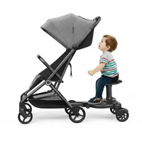 360°-Zweirad-Design Buggy-Board, Hochwertiges Kinderwagenbrett mit Sitz Längen- und Höhenverstellung Universell für 3–7 Jahre, Schwarz