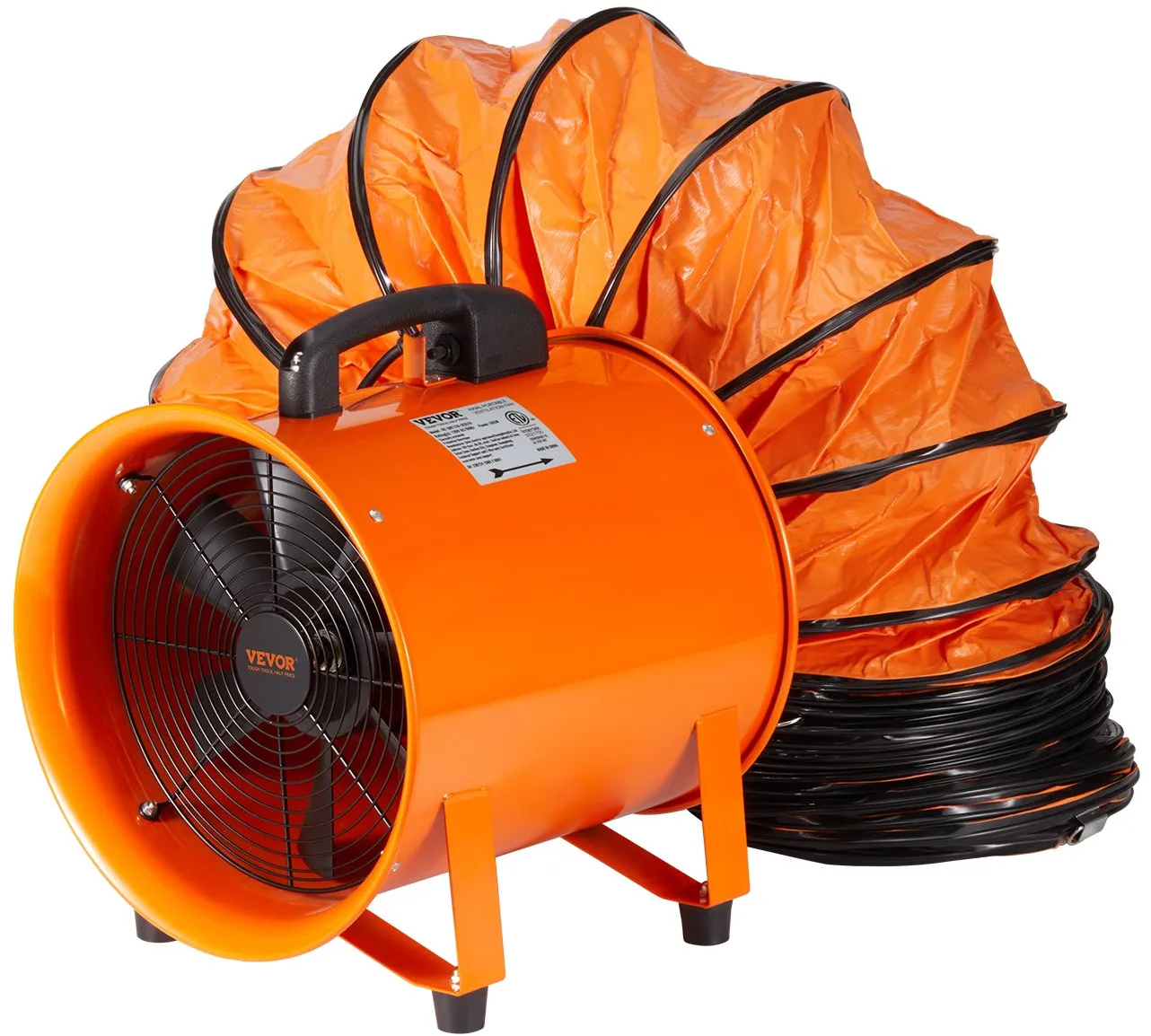 VEVOR Bauventilator 195-W-AC-Motor Baugebläse 2900 U/min Baulüfter Gebläse 504 L/s (1020 CFM) Axiallüfter mit 8 m Schlauch Axialgebläse 79 dB Geräuschpegel Industrielüfter