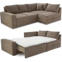 Ecksofa-Dauerschläfer Federkern Topper Bettkasten Schlafcouch Cord Braun Taupe