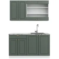 Vicco Fame-Line Singleküche Grün-Gold Landhaus/Weiß 140 cm ohne Arbeitsplatte