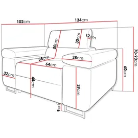 Mirjan24 Sessel, Grau, Textil, 1-Sitzer, Rechteckig, 134x90x102 cm, Wohnzimmer, Sessel, Polstersessel