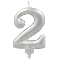 Papstar Zahlenkerze mit Halter 7 cm 2 St. Silber