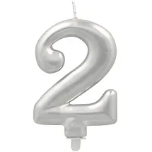 Papstar Zahlenkerze mit Halter 7 cm 2 St. Silber