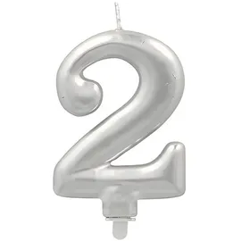 Papstar Zahlenkerze mit Halter 7 cm 2 St. Silber