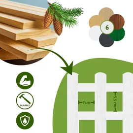 Floranica Zierzaun aus Holz 100 x 20 cm Weiß imprägniert Steckzaun als Beeteinfassung Rasenkante Tierzaun Bauernzaun - Weiß