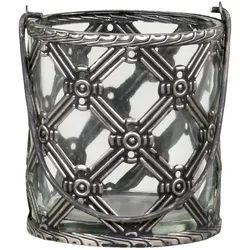 Chic Antique Windlicht mit Henkel und Karomuster, H8/D7,5 cm, antik silber