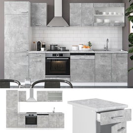 Vicco Küchenzeile R-Line 300 cm beton/weiß