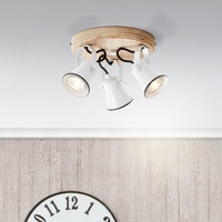 Lightbox 3 flammiger Deckenstrahler - dekoratives Spotrondell im Landhaus Design - Köpfe sind schwenkbar - Metall/Holz Weiß/Braun