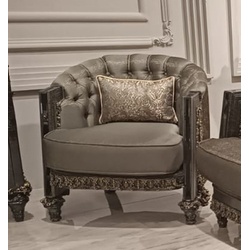 Casa Padrino Luxus Barock Wohnzimmer Sessel Grau / Gold - Prunkvoller Barockstil Sessel - Luxus Wohnzimmer Möbel im Barockstil - Barock Möbel - Edel & Prunkvoll