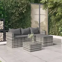 Ankonbej 3-tlg. Garten-Lounge-Set mit Kissen Grau Poly Rattan - Grau