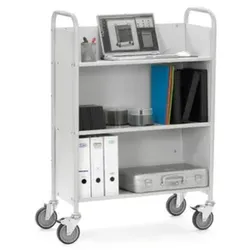 Fetra Bürowagen, Tragl. 150kg, 3 Etage(n), geneigte Holzböden, RAL7035, TPE-Bereifung