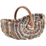 Einkaufskorb/Bügelkorb/Shopper aus echtem Rattan, Henkel- Trage-Korb leicht und stabil (Mehrfarbig (Blau, Braun, Creme))