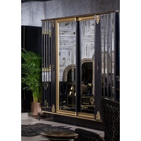 Casa Padrino Luxus Barock Schlafzimmerschrank Schwarz / Gold - Verspiegelter Massivholz Kleiderschrank im Barockstil - Barock Schlafzimmer Möbel - Edel & Prunvoll