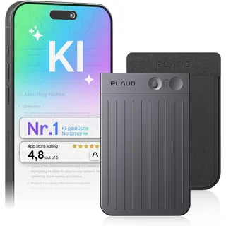 Plaud Note KI Digitales Diktiergerät mit Hülle - 64 GB Aufnahmegerät mit KI-Technologie zum Transkribieren und Zusammenfassen, One-Touch-Aufnahme, Rauschunterdrückung, Unterstützt 112 Sprachen