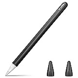 Fintie Silikon Hülle Kompatibel mit Apple Pencil (2. Generation) - Ultra leichte Stifttasche, weiche schützende Griffhalterung mit 2 Spitzenabdeckung, Schwarz