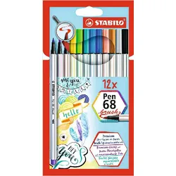 STABILO® Premium-Filzstift mit Pinselspitze für variable Strichstärken - Pen 68 brush - 12er Pack - mit 12 verschiedenen