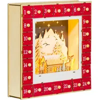 Homcom Adventskalender zum Befüllen 24 Schubladen Fächer Weihnachtskalender mit LED-Lichtern Adventskalenderbox Weihnachtsdekoration DIY MDF 34 x 7 x 34 cm Rot