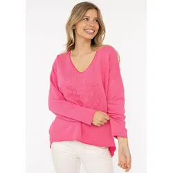 Sweatshirt ZWILLINGSHERZ "Positive Mind", Damen, Gr. LXL (L/XL), pink, Obermaterial: 70% Baumwolle, 30% Polyester, unifarben, modisch, normal hüftlang, V-Ausschnitt, Langarm, Sweatshirts, mit Kontrastnaht in Neonfarbe