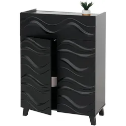 Kommode MCW-N86, Schrank Sideboard Anrichte, 3D-Wellen-Design Push-to-open Türen 107x76x36cm ~ schwarz