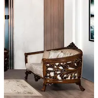 xl moebel gmbh Dreisitzer Sofa 3 Sitz Klassische Möbel Sofas Stoff Stil Barock Rokoko Luxus Neu - Beige