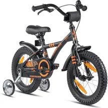 PROMETHEUS BICYCLES Kinderfahrrad 14 Zoll ab 4 Jahre mit Stützräder und Rücktritt SCHWARZ|SCHWARZ|orange 14"