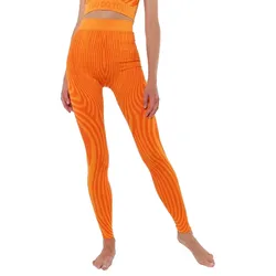YOU DO YOU Damen Leggings gestreift modische Fitness-Hose Workout-Hose Sport-Tights High Waist Yoga-Mode 904981 Orange - S