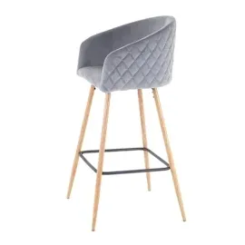 Mendler 2er-Set Barhocker HWC-D72, Barstuhl Tresenhocker Küchenhocker mit Lehne, Metall Holzoptik ~ Samt, grau