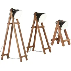 vidaXL Stehlampen 3 Stk. Schwarz E27 Mango Massivholz