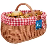 KOTARBAU® Picknickkorb Weidenkorb 46 cm Naturfarbe Einkaufskorbmit rot kariertem Stoffeinsatz Osterkorb Geschenkkorb leer Präsentkorb Weidenkorb mit Henkel Picknick Korb geflochten für Pilze Oval