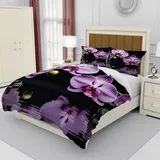 Hongduo 3D Orchidee Bettwäsche 240x220 cm Weich Mikrofaser Blumen Bettwäsche-Sets mit Reißverschluss 3 Teilig Bettbezüge mit Kissenbezug 80x80 cm