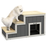 PawHut Haustiertreppe mit kleiner Hundehütte im Inneren grau, natur 79L x 38,5B x 45H cm