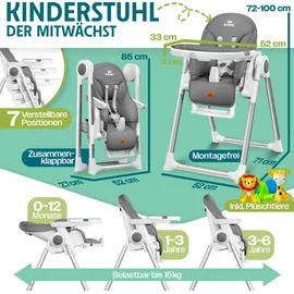 Kidiz 3in1 Hochstuhl Dunkelgrau inkl. Spielbügel