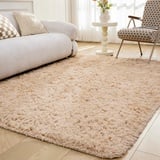 OMERAI Teppich Wohnzimmer Großer Teppich Super weicher Schlafzimmer Teppich waschbarer Teppich antirutsch Teppiche Kunstpelz Teppich Teppiche Gegend (Beige,150x240cm)