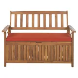 Gartenbank Akazienholz 2-Sitzer mit Stauraum Auflage terracotta rot 120cm Sovana