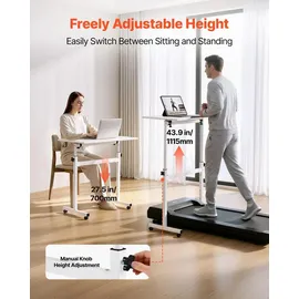 Vevor Höhenverstellbarer Schreibtisch 810x410mm, 25kg Belastbarer Computertisch mit 360° Neigbarer Tischplatte, Bürotisch mit Haken Feststellbaren Rollen, Steh-Sitz-Tisch für Homeoffice Arbeitszimmer