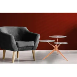 Beistelltisch KAYOOM "Triplet, moderner, drei Tischplatten in versetzter Anordnung", rosa (rosé), B:75cm H:46cm T:75cm, Metall, Glas, Tische, Drei Tischplatten auf verschiedenen Höhen, Retro-Design