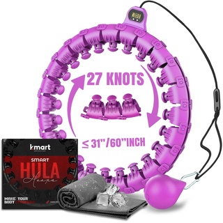 K-MART Smart Hula Hoop, Weighted Hula Hoop, Adjustable Fitness Exercise Weighted Hula Hoop, 27 Removable Knots/Links, Violet