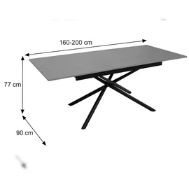 Mendler Esszimmertisch HWC-O57, Ausziehtisch Esstisch, Eisen MDF ausziehbar 160-200x90cm ~ Stein-Optik schwarz
