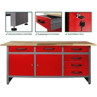 Ondis24 Werkbank Karsten 160 cm Rot-Grau