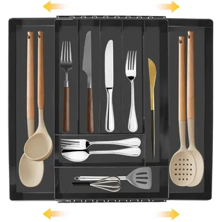 Junrvivy Besteckkasten für Schubladen, Skalierbar küchenorganizer Ausgeklappt 46 cm, Geeignet zur Aufbewahrung von Messern, Gabeln und Löffeln in der Küche Besteck organizer