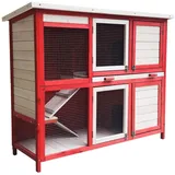 Wiltec Kaninchenstall rot weiß 1175 x 410 x 1000 mm, Hasenstall als Ergänzung für Freilauf, Kaninchenkäfig Hasenkäfig mit 4 Türen und Treppe