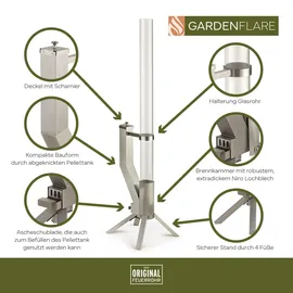 gardenflare Feuerrohr aus Edelstahl Feuersäule und Pelletfackel – Silber