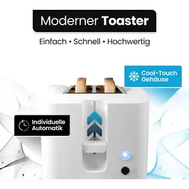 Clatronic Clatronic® Toaster 2 Scheiben | Toaster mit Auftau-/Aufwärm-/Schnellstoppfunktion | Toaster mit Brötchenaufsatz | Toaster weiß