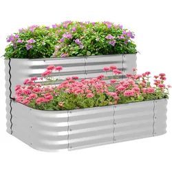 Outsunny Stufenbeet mit 2 Ebenen und offenem Boden silber 120L x 90B x 30H cm