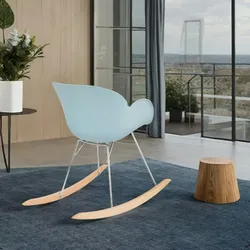 Kadima Design Blauer Schaukelstuhl Minimalistisch  25cm Armlehnen  Komfortabler Relaxsessel  Buchenholzbeine  Kunststoff