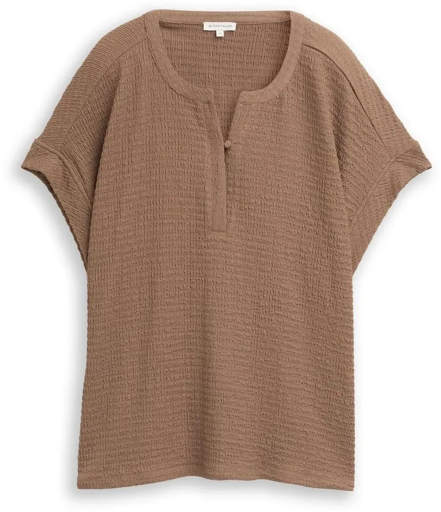 TOM TAILOR Damen Crinkle T-Shirt, braun, Uni, Gr. XS